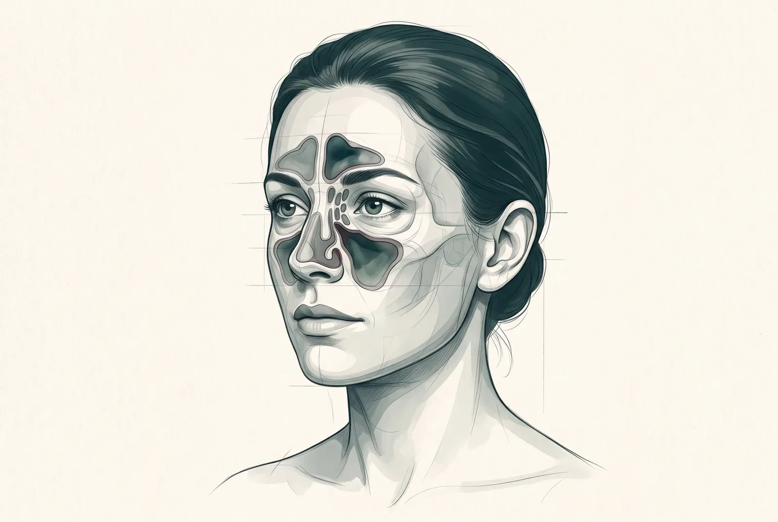 Medical illustration of the paranasal sinuses seen from the front